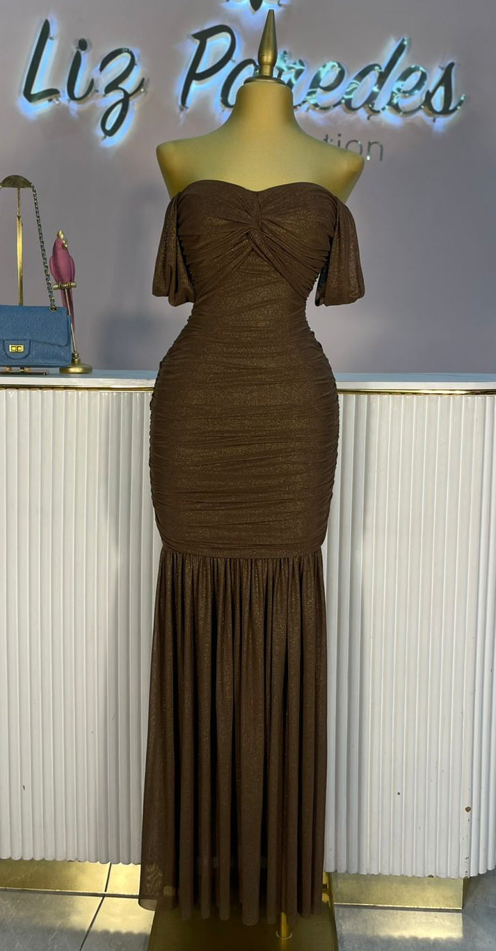 VESTIDO MAXI CORRUGADO OFF SHOULDER