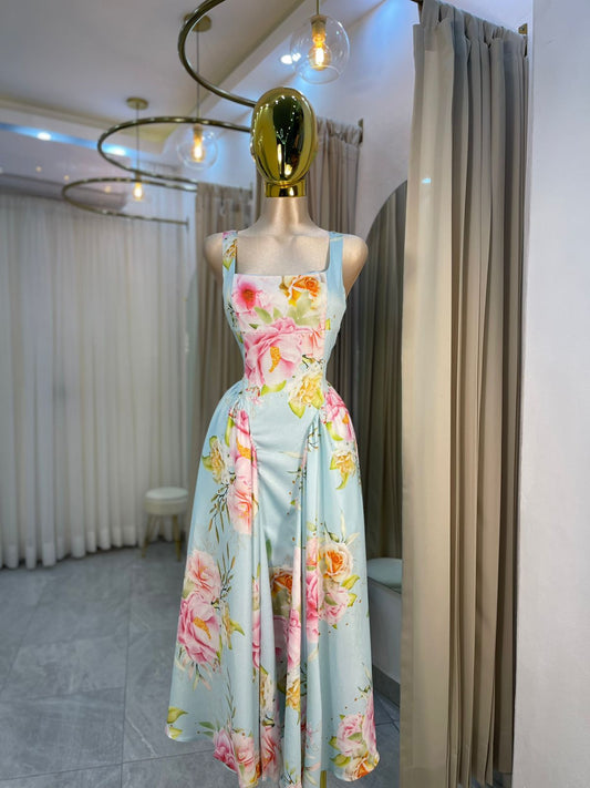 VESTIDO ESTAMPADO FLOR AZUL
