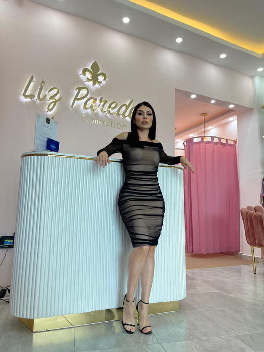 VESTIDO NEGRO/NUDE MESH MARGA