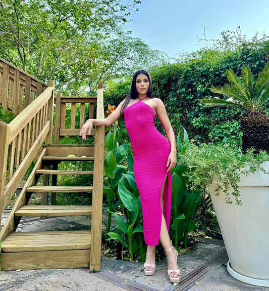 VESTIDO MAXI ROSA TEJIDO