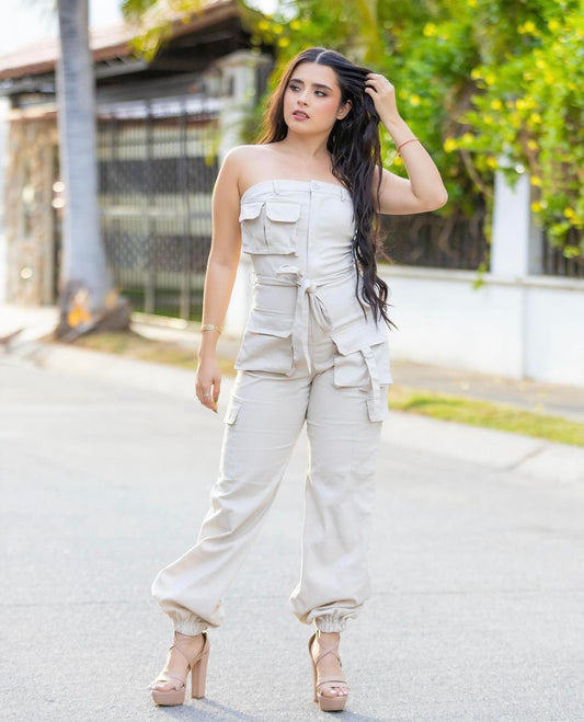JUMPSUIT CARGO NUDE STRAPLES