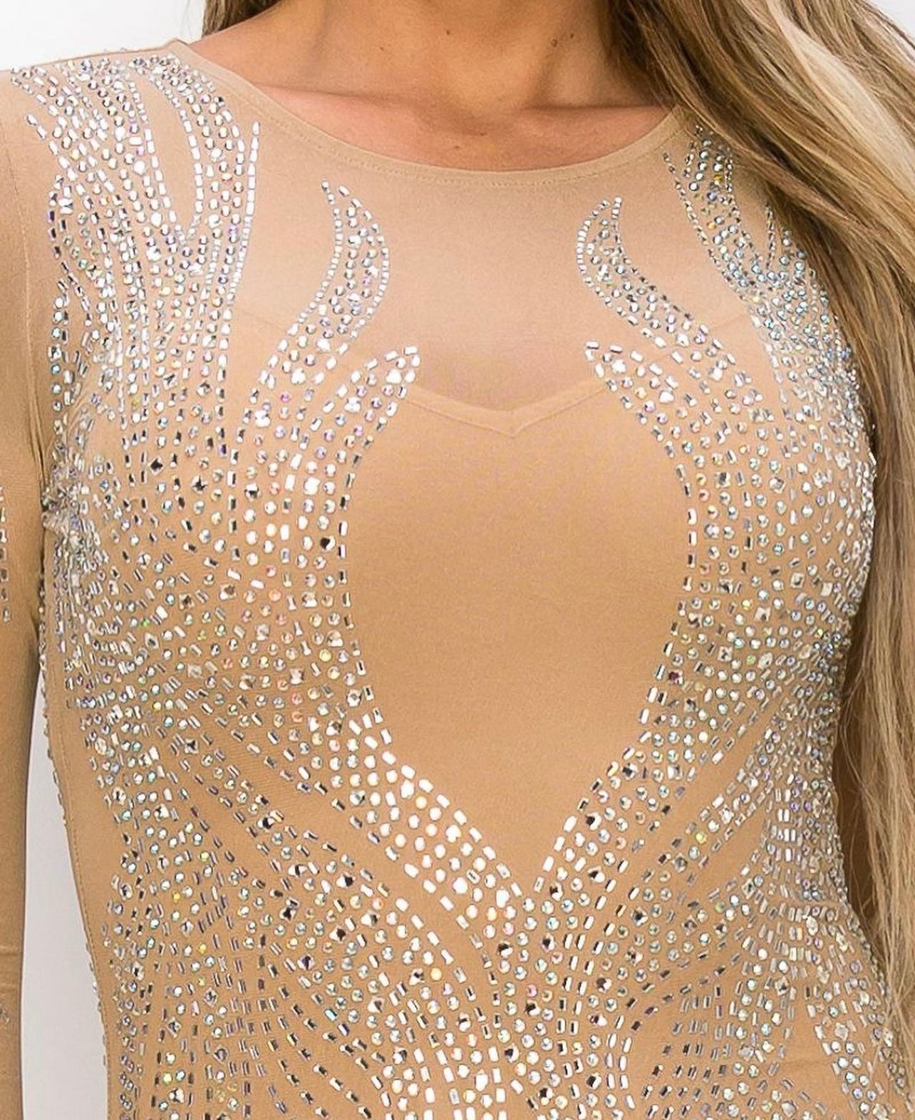 VESTIDO CRISTALES MANGA LARGA LLAMAS