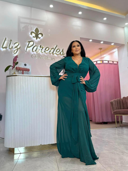 VESTIDO MAXI MANGA LARGA GASA