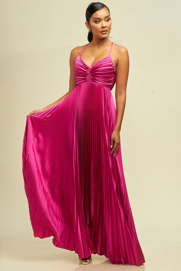 VESTIDO MAXI PLISADO SATEN
