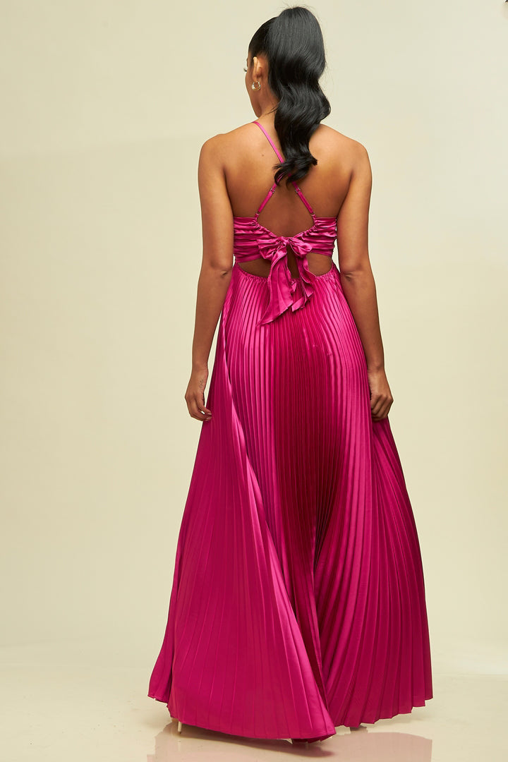 VESTIDO MAXI PLISADO SATEN