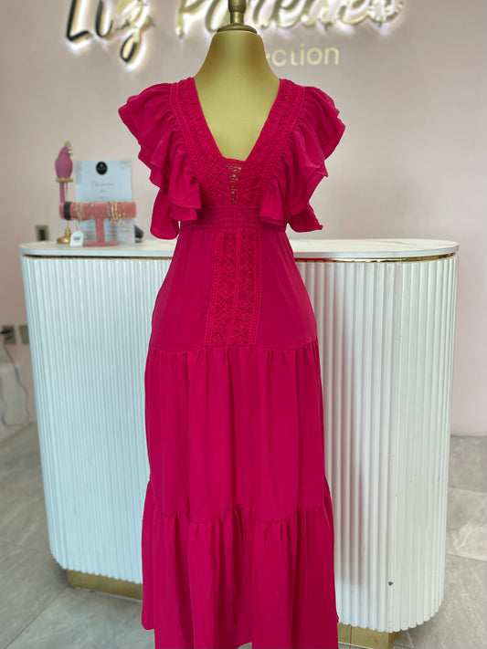 VESTIDO-MAXI BARDADO ROSA FIUSHA