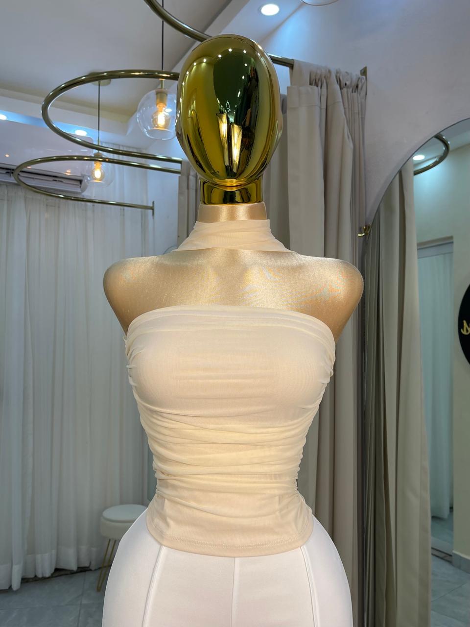 TOP MESH STRAPLESS CREM LAZO