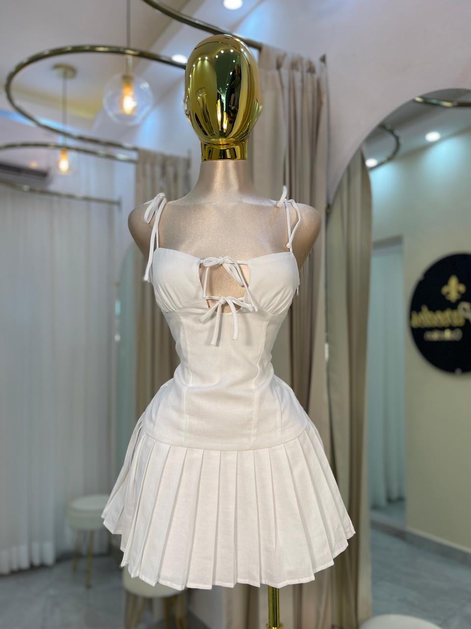 VESTIDO MINI PLIEGES BLANCO