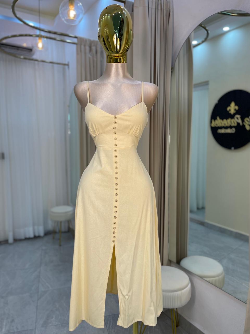 VESTIDO MIDI AMARILLO BOTONES CAMP.