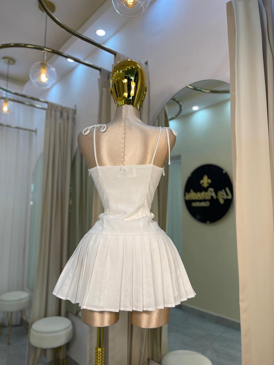 VESTIDO MINI PLIEGES BLANCO