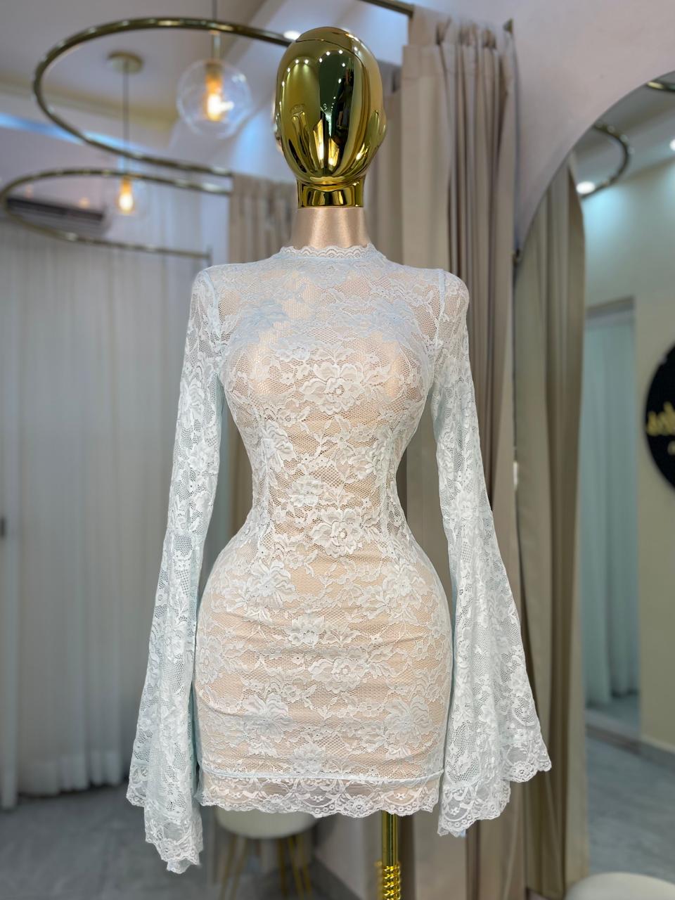 VESTIDO MINI MANGA CAMPANA ENCAJE