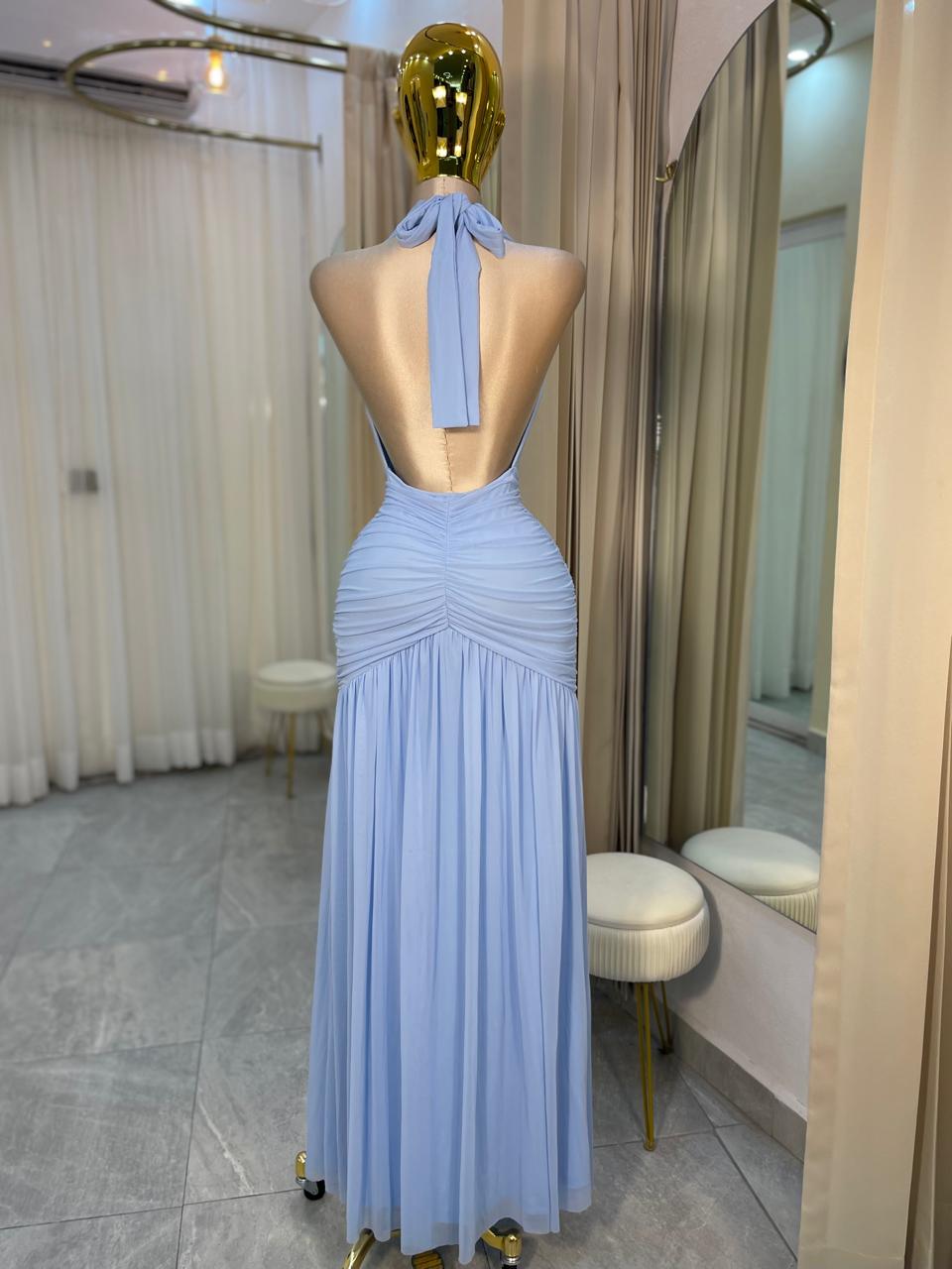 VESTIDO MAXI CUELLO V CORRUGADO